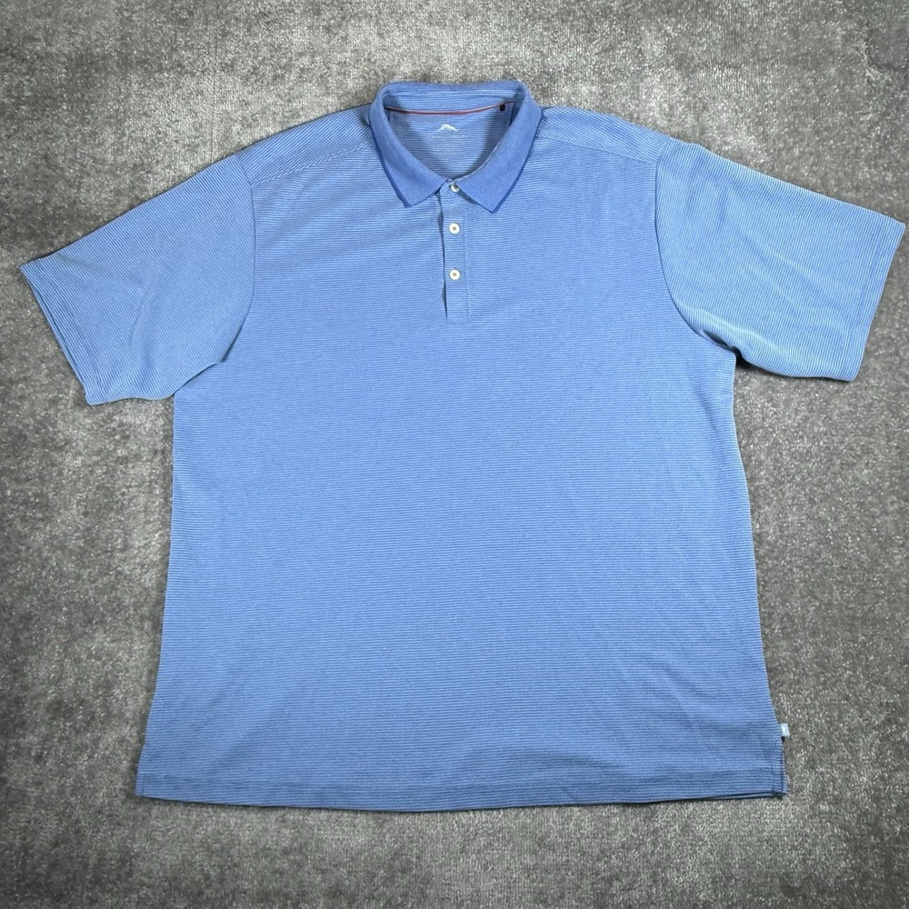 Tommy Bahama Polo Shirt Men's 2XT Blue Striped Short Sleeve Beach Cruise Golf